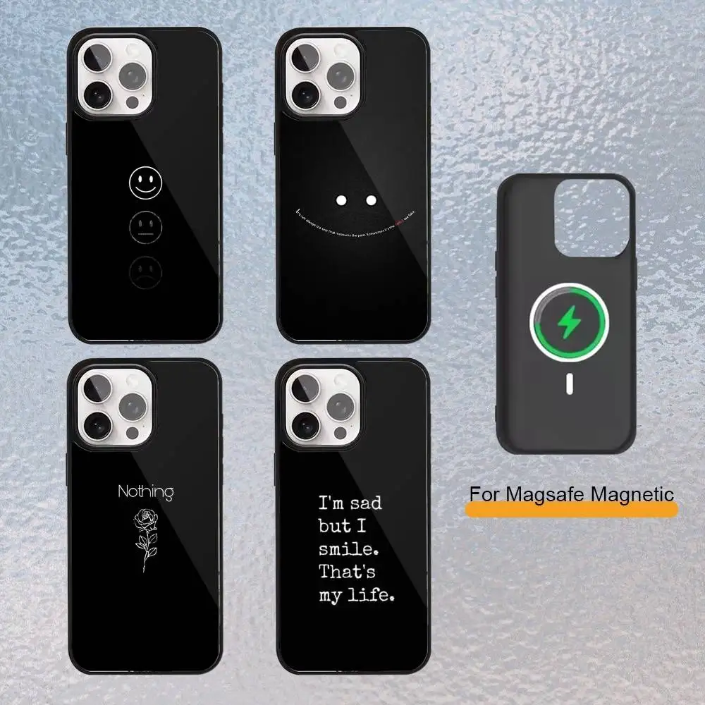 

S-Sad depression Black Word Aesthetic Phone Case For iPhone Magsafe Magnetic 17,16,15,14,13,12,11 Wireless Charging cover