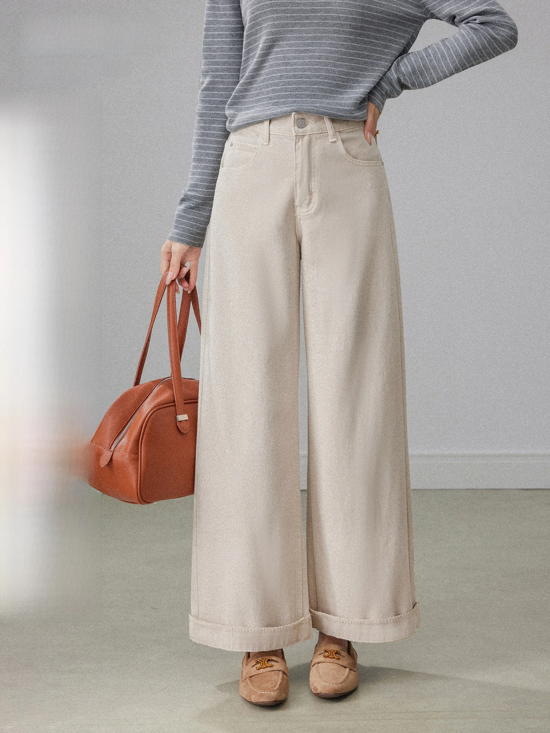 

High Waist Cuffed Jeans Women's Casual Loose Slimming Wide Leg Pants Spring 2026 New Sle Versatile Comfortable Fit