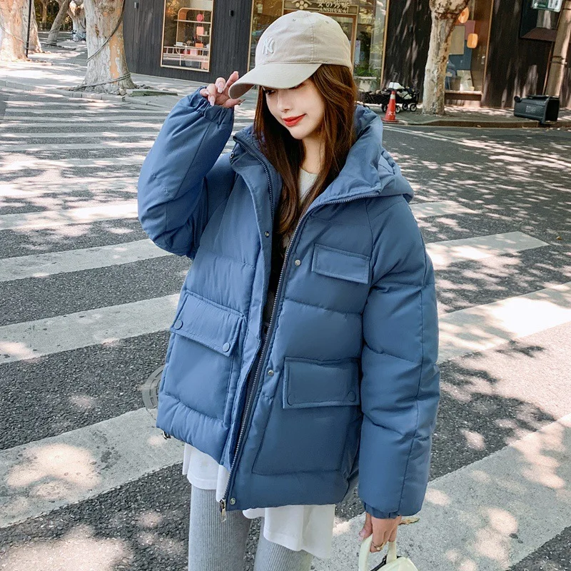 Abrigo de algodón para mujer, Parkas acolchadas, chaqueta con capucha, abrigo grueso cálido a prueba de viento para invierno, abrigo con cremallera y botones cubiertos, ropa de calle