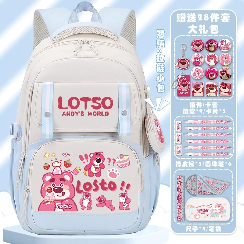 Sanrio-mochila escolar de oso de fresa para estudiantes, bonita mochila informal de dibujos animados para niños, ligera y de gran capacidad