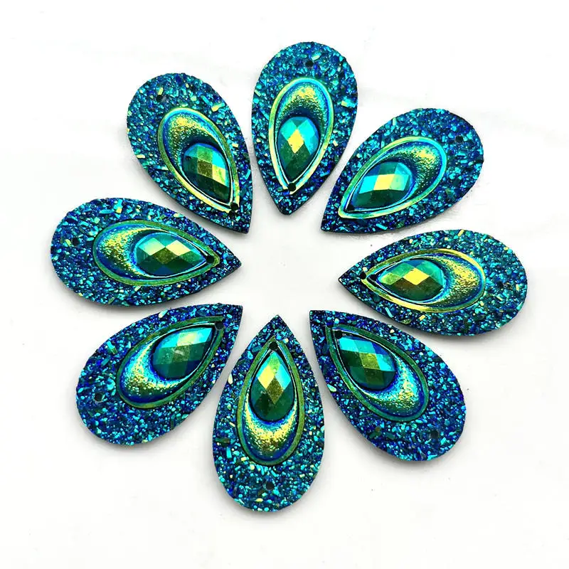 Mixed 4 X 8mm/13 X 18mm/10 X 20mm/18 X 25mm/16 X 27mm water drop shaped peacock eye Rhinestone sewing scrapbook resin process