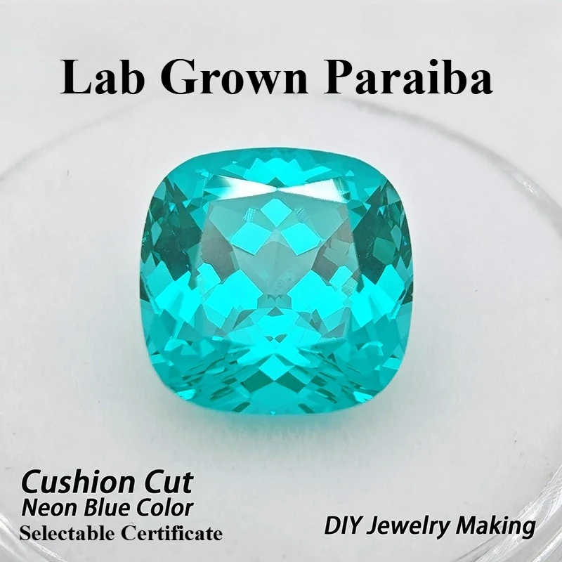 Laborgezüchtete Paraiba Quadratische Kissen-Charms DIY Hochwertige Schmuckherstellungsmaterialien für Ringe, Anhänger, Ohrringe mit Wählbarem Zertifikat – Detail 7