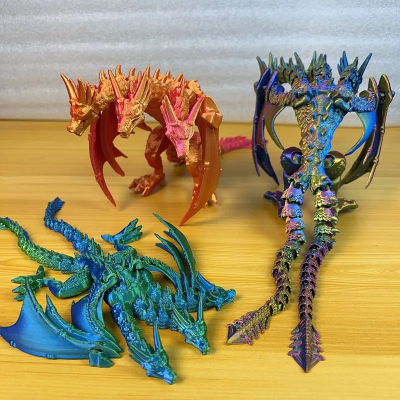 3D Printing Three headed Dragon Figures Multi-joint Movable for Home Accessories Kid Gift Living Room Desk Christmas Decoration