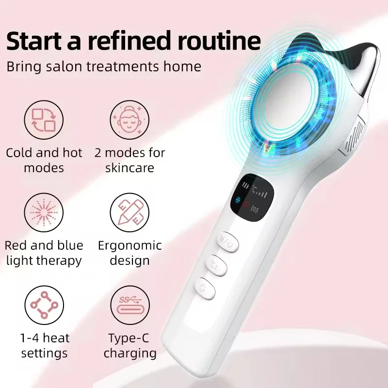 

Facial Massager Small Ice Hammer Hot Cold Facial Massager: Red Blue Light Therapy Device with Ice Heat Functions
