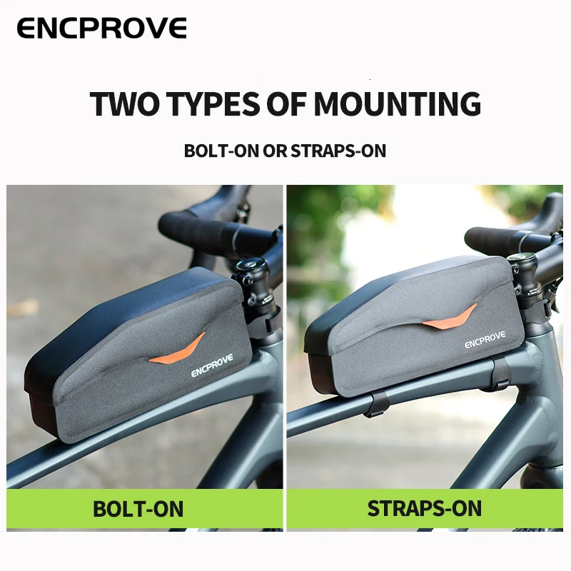 ENCPROVE Fully Waterproof Gravel Bicycle Front Frame Bag Bolt-on MTB Road Bike Top Tube Bag with Magnetic One-handed opening