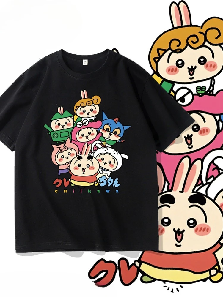 Chiikawa  Cartoon Graphic T‑Shirt, Men O‑Neck Half‑Sleeve Teen Casual Summer Short‑Sleeve Streetwear Daily Top