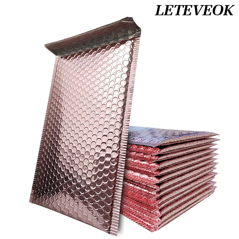 Leteveok 50/25pcs Bubble Mailers Shipping Bags for Small Businesses Gift Cushioning Packaging Rose Gold Aluminized Envelopes