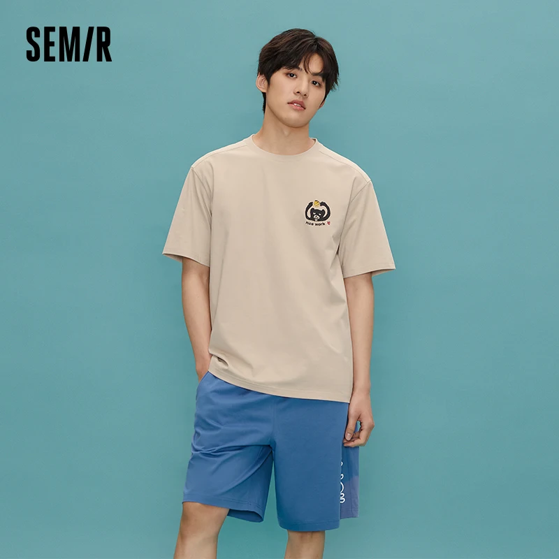 Semir Men Homewear Suit Summer Meng Pet Knitted T-Shirt Moisture Absorption Quick Dry Letter Print Breathable Pajamas