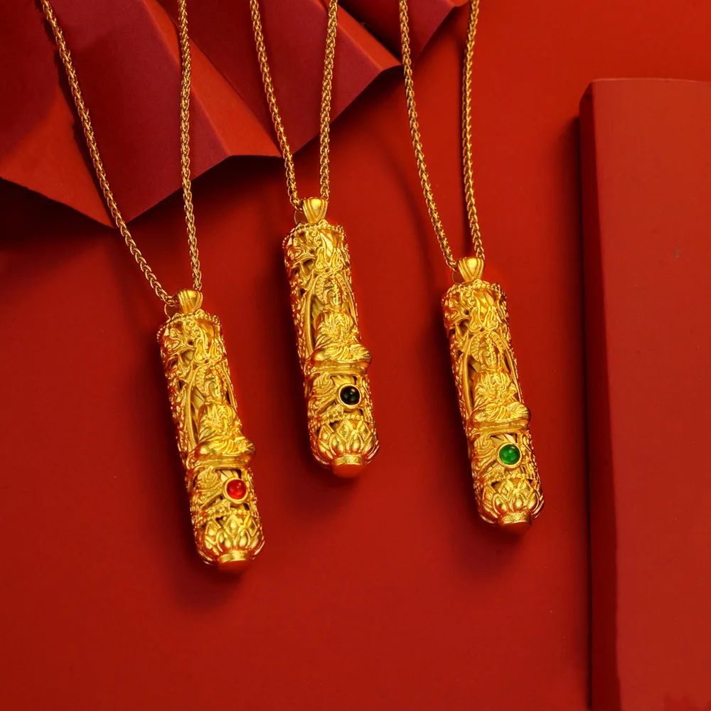 

Подвеска Гуаньинь унисекс из 24-каратного золота с колонной дракона, AU999 | Потертая текстура чешуи дракона, элегантность в деревенском стиле для повседневного использования.