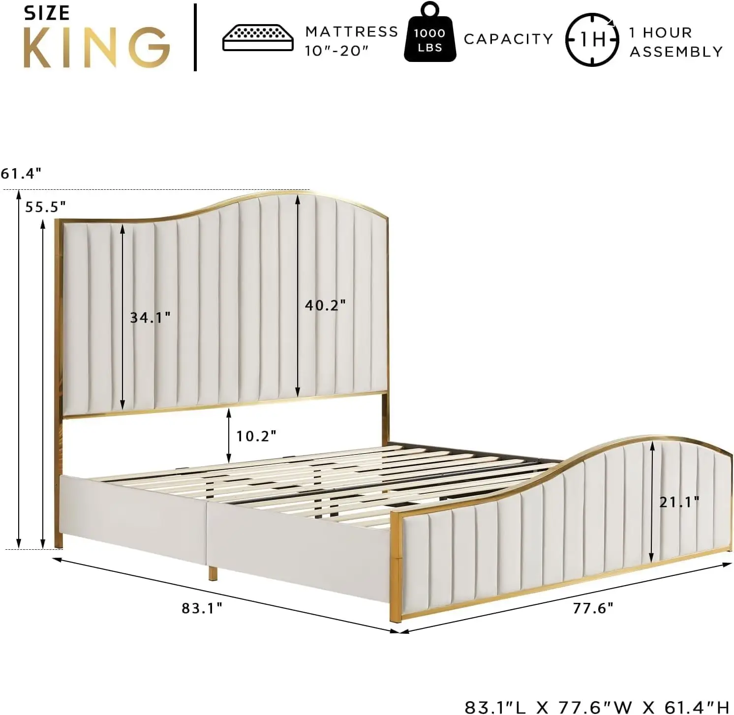 King Size Bed Frame, 61.4