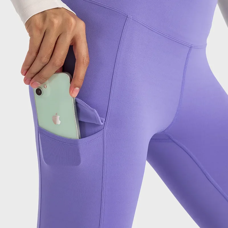 Xiaoxing-Calças de Yoga Apertado Quadril de Cintura Alta com Bolsos Laterais, Calças Justas Respiráveis para Mulheres, Yoga Leggings