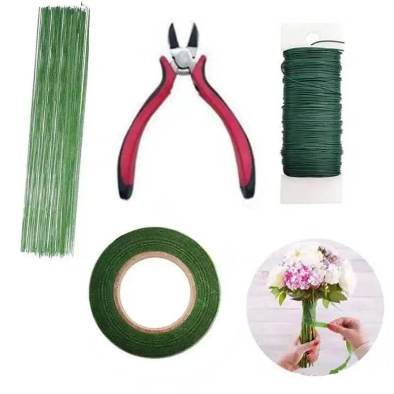 1 set of floral tools, green paper tape, double-sided adhesive lacquered wire, paper-wrapped wire, pliers view 2