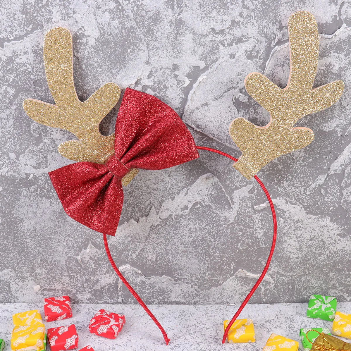 

2pcs Christmas Flocking Antler Headband Glitter Hair Hoop Kids Costume Party Decoration Golden Lightweight Creative Gift For