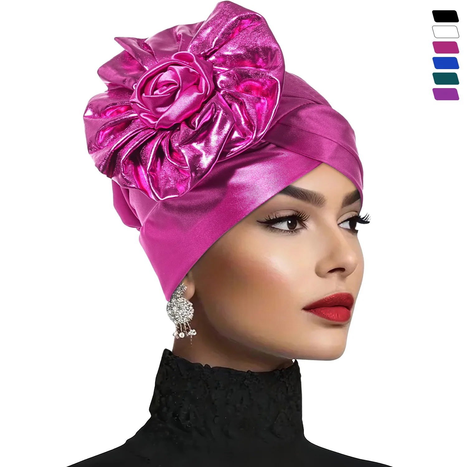 Nigeria Wedding Party Glitter Flower Turban Cap Hijab Bonnet African Headtie Women Head Wraps Party Auto Gele Muslim Headscarf