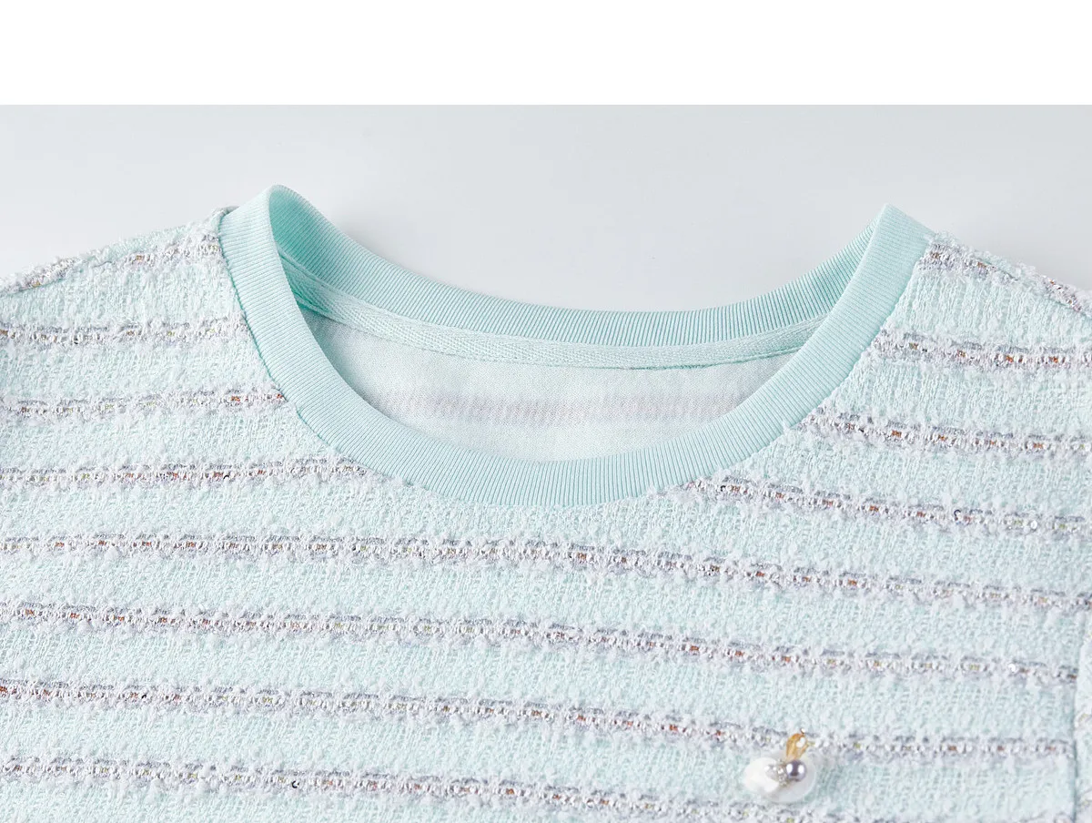SENTUBILA Vielseitiges geripptes Rundhals-T-Shirt für Damen mit Streifenmuster, Sommer 2026, strukturiertes, gerades Strick-Oberteil, Damenbekleidung Q62TL7174 – Detail 32