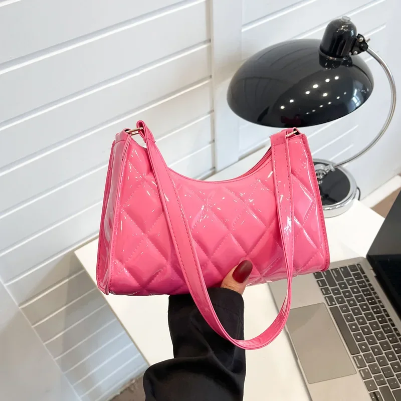 

Bags for Women Retro Casual Totes Shoulder Bags Glossy Solid PU Leather Shopper Bag Female Rhombic Luxury Designer Handbags