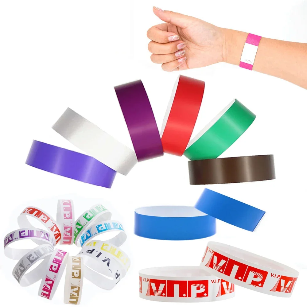 Pulsera de papel sintético para fiesta, muñequera adhesiva de plástico con patrón de pintura, logotipo, 100/200 piezas