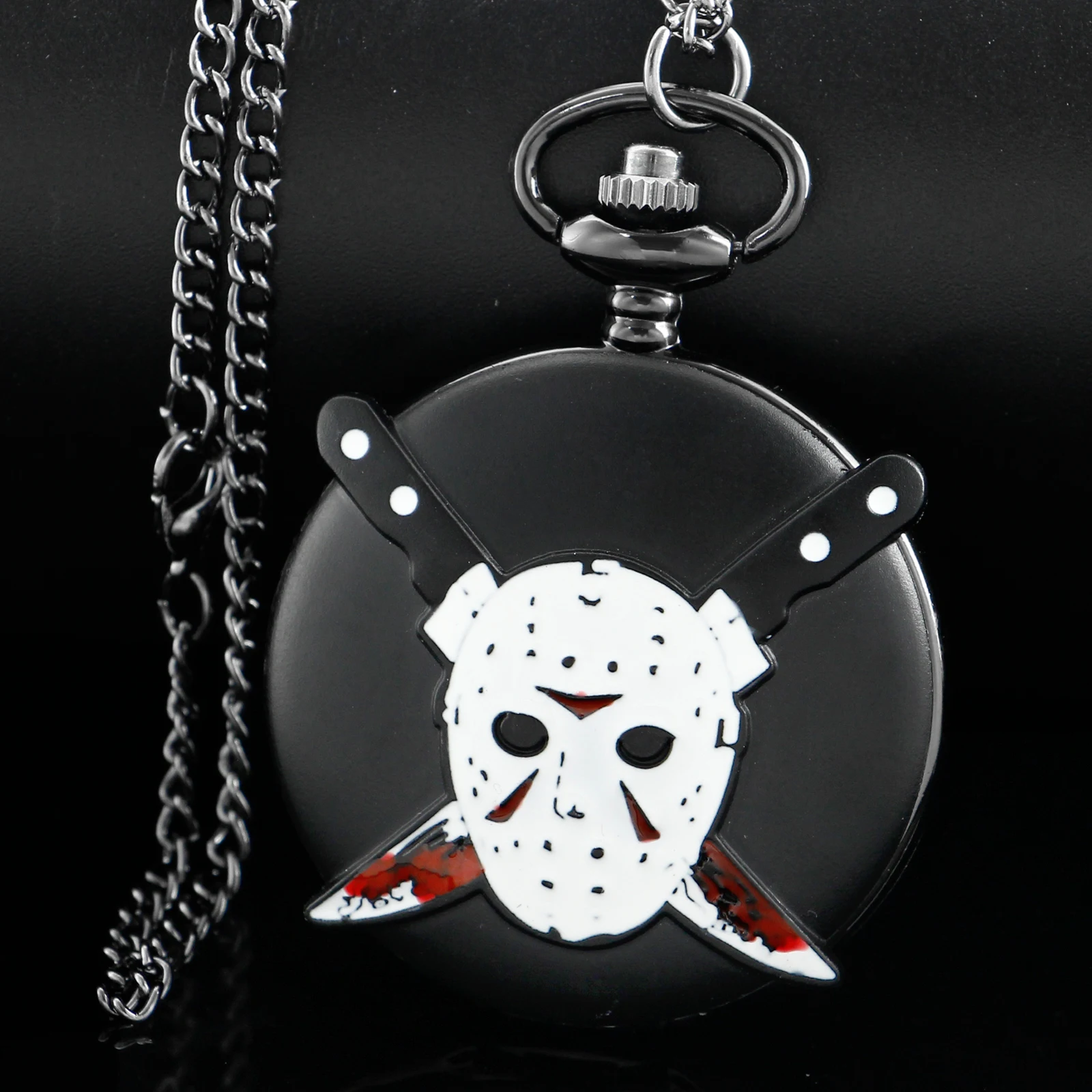 Classic Horror Movie Mask Butcher Black Quartz Pocket Watch Men's Women's Necklace Pendant Jewelry Accessories Relogio De Bolso