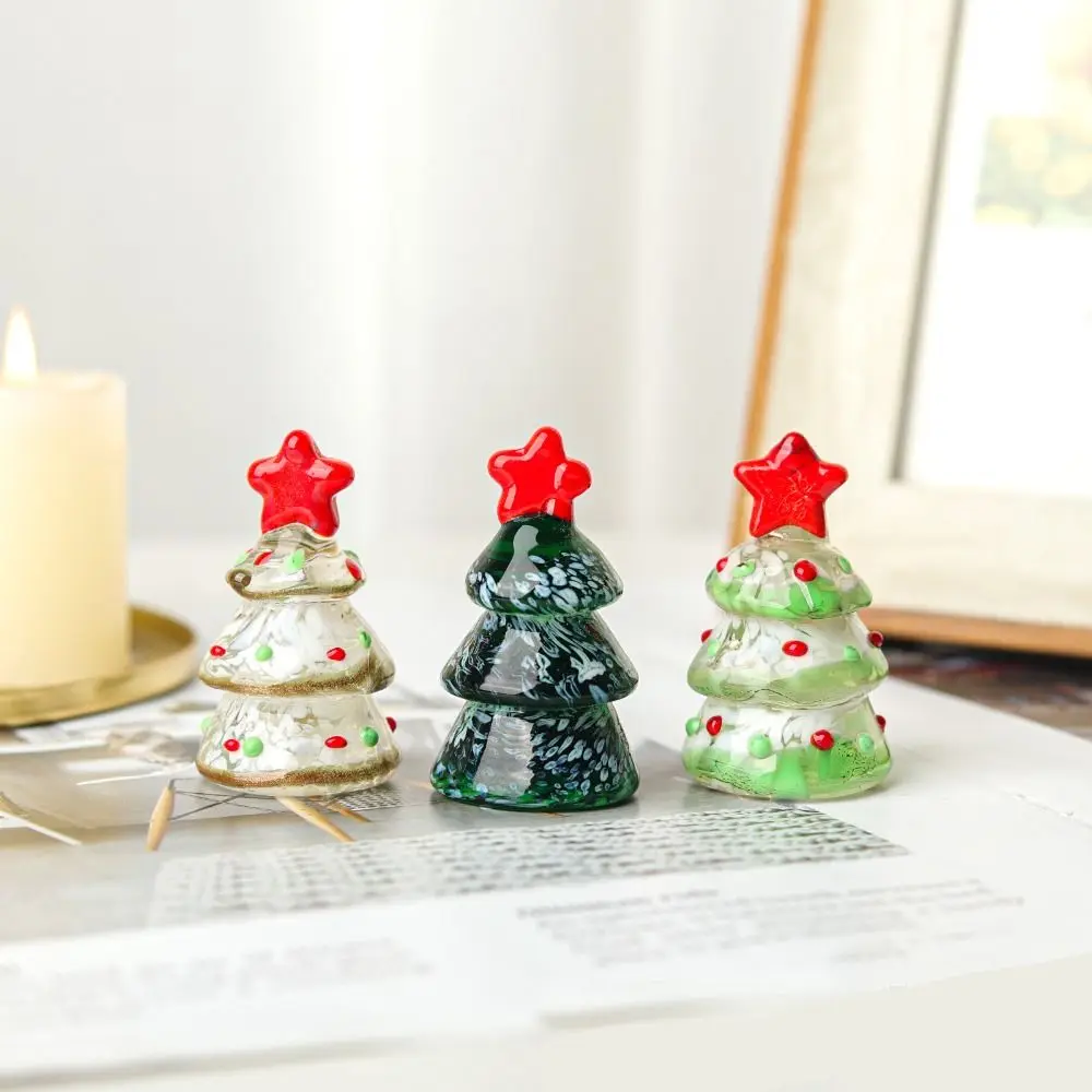 Glass Crystals Christmas Tree Figurine Mini Statue Christmas Tree Miniature Table Ornaments Handmade Crystals Ornaments