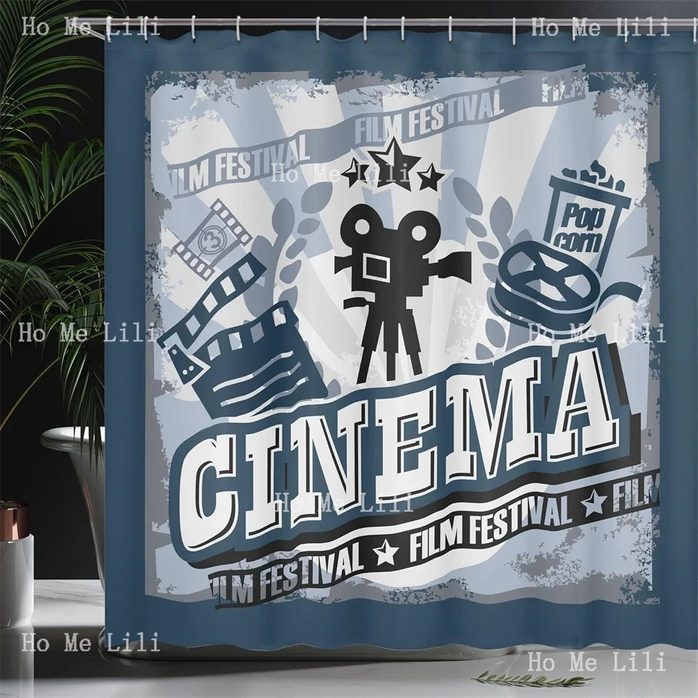 Vintage Cinema Poster Design Grunge Effect And Old Fashioned Movie Theater Shower Curtain Bathroom Decor