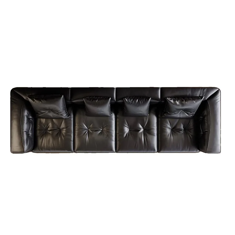 Italian minimalist new Dylan leather sofa light luxury living room first layer cowhide straight row three four people leather so