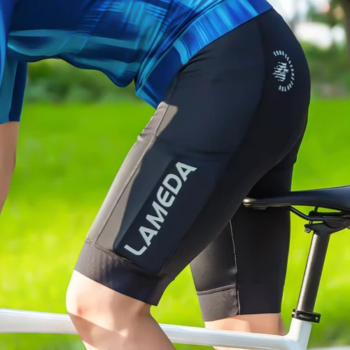 Imagen 1 del producto Lameda pantalones cortos de ciclismo de verano para hombre con bolsillos laterales pantalones de bicicleta antideslizantes de cinco puntos de secado rápido con almohadilla de pantalón 4h