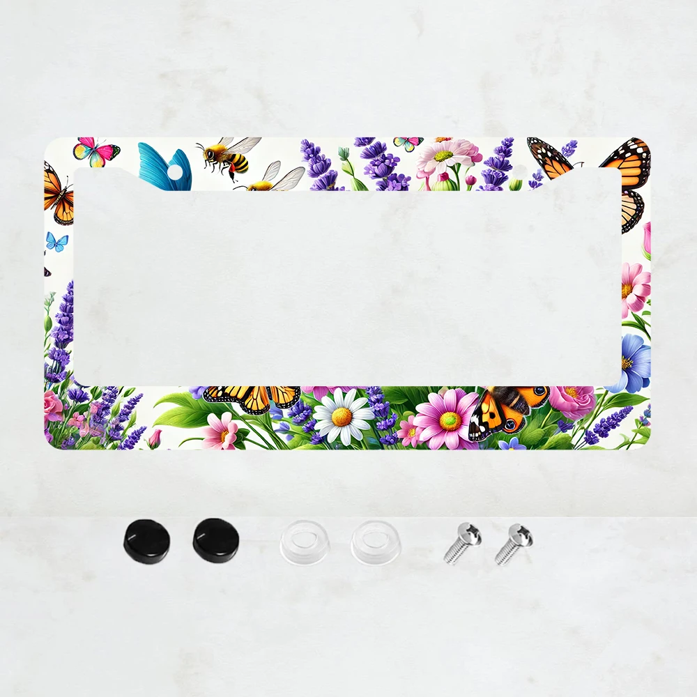 

1PC Watercolor Summer Wild Flowers Aluminum License Plate Frame - 6 x 12 Inch US Standard Size, Decorative Car License Plate