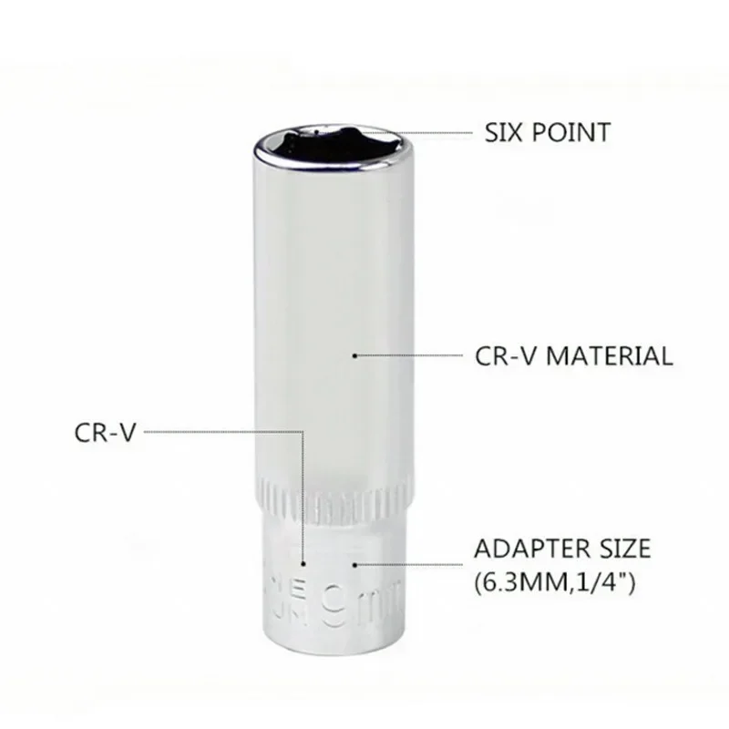11 قطعة متري طويل كروم مجموعة مقابس 1/4 بوصة محرك 6 نقاط مقبس عميق من 4 مللي متر إلى 14 مللي متر درجة احترافية #6