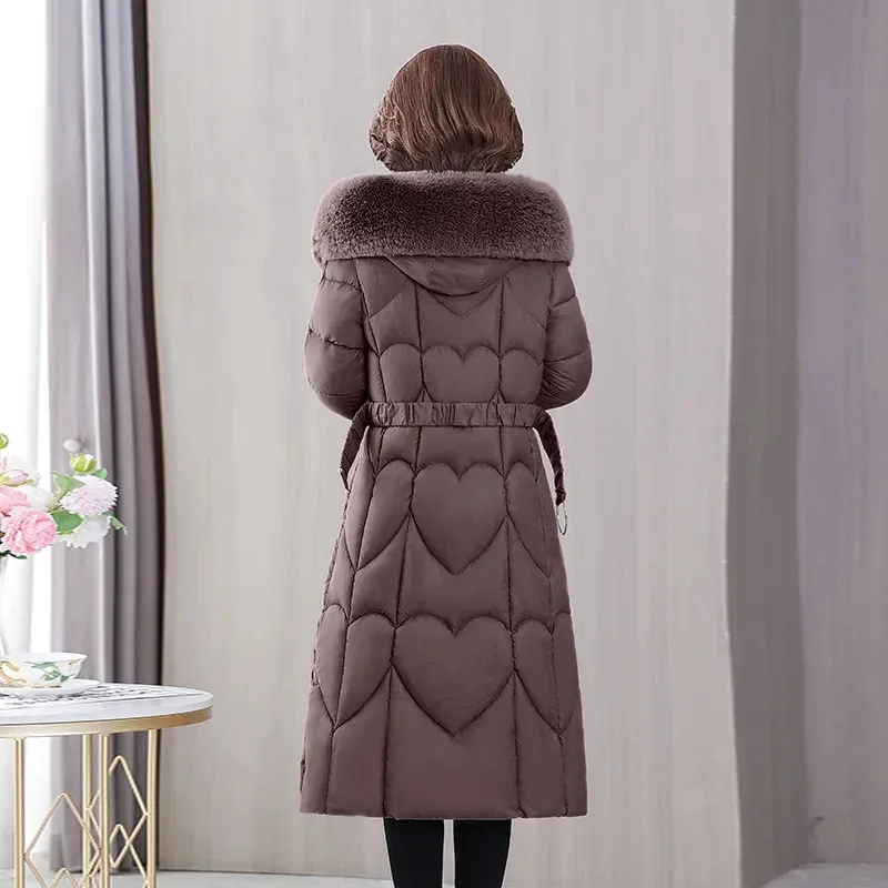 2023 New Winter Jacket Parkas Women Fur Collar Hooded Thicke Down Cotton Jacket Middle-Aged Female Coat Mother Warm Long Outwear