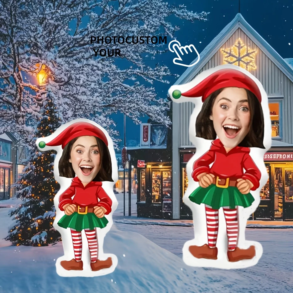Custom Shaped Christmas Elf Face Pillow Double Sided Printing Personalized Figure Cushion, Unique Surprise Gift for Friends