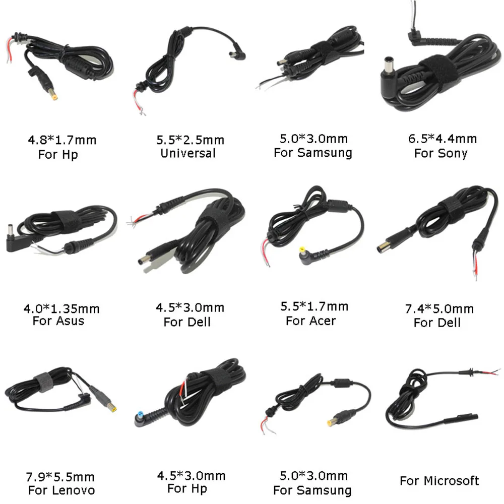 For Samsung HP Dell Sony Toshiba Asus Acer Lenovo DC Power Cable Cord Connector DC Jack Charger Adapter Plug Power Supply Cable