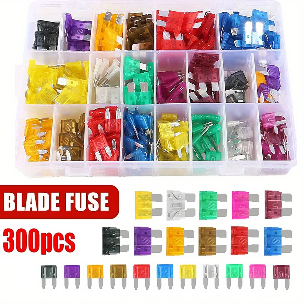 300Pcs Car Fuse Assortment Kit 150 Blade Standard Auto Fuse and 150 Mini Car Fuse with Fuse Puller for RV Camper Boat Truck