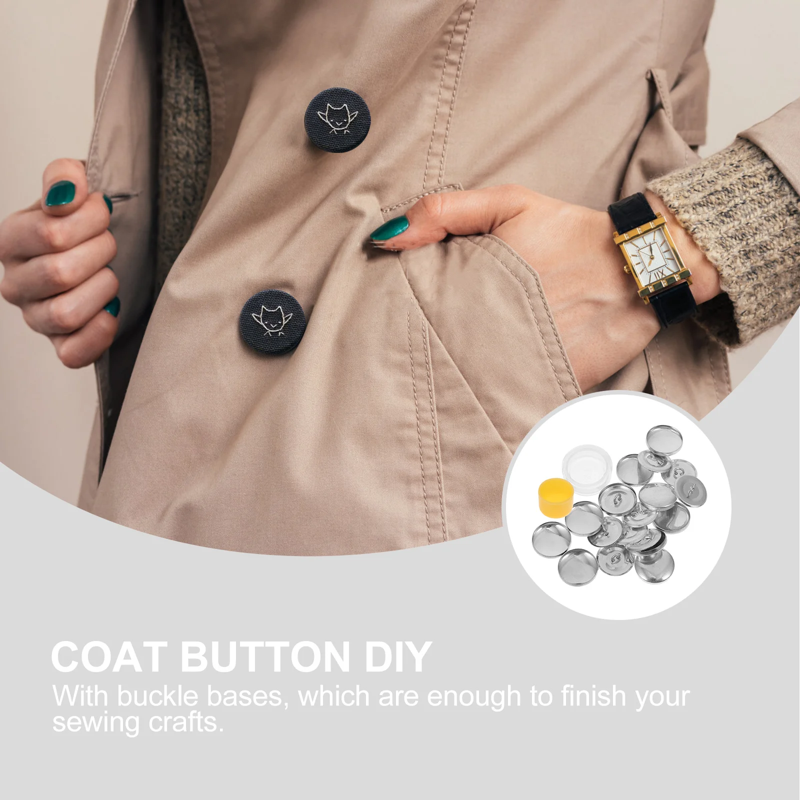 

2Sets DIY Cloth Covered Buttons Semi-Finished Button Kit for Handmade Projects High Brightness Flat Back Buttons with Assembly