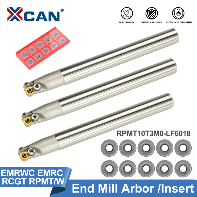 XCAN EMR End Mill Arbor EMRC12 C15 C16 C19 C20 EMRWC12 Round Nose Milling Cutter 10pcs RPMT RPMW Carbide Insert Turning Tool