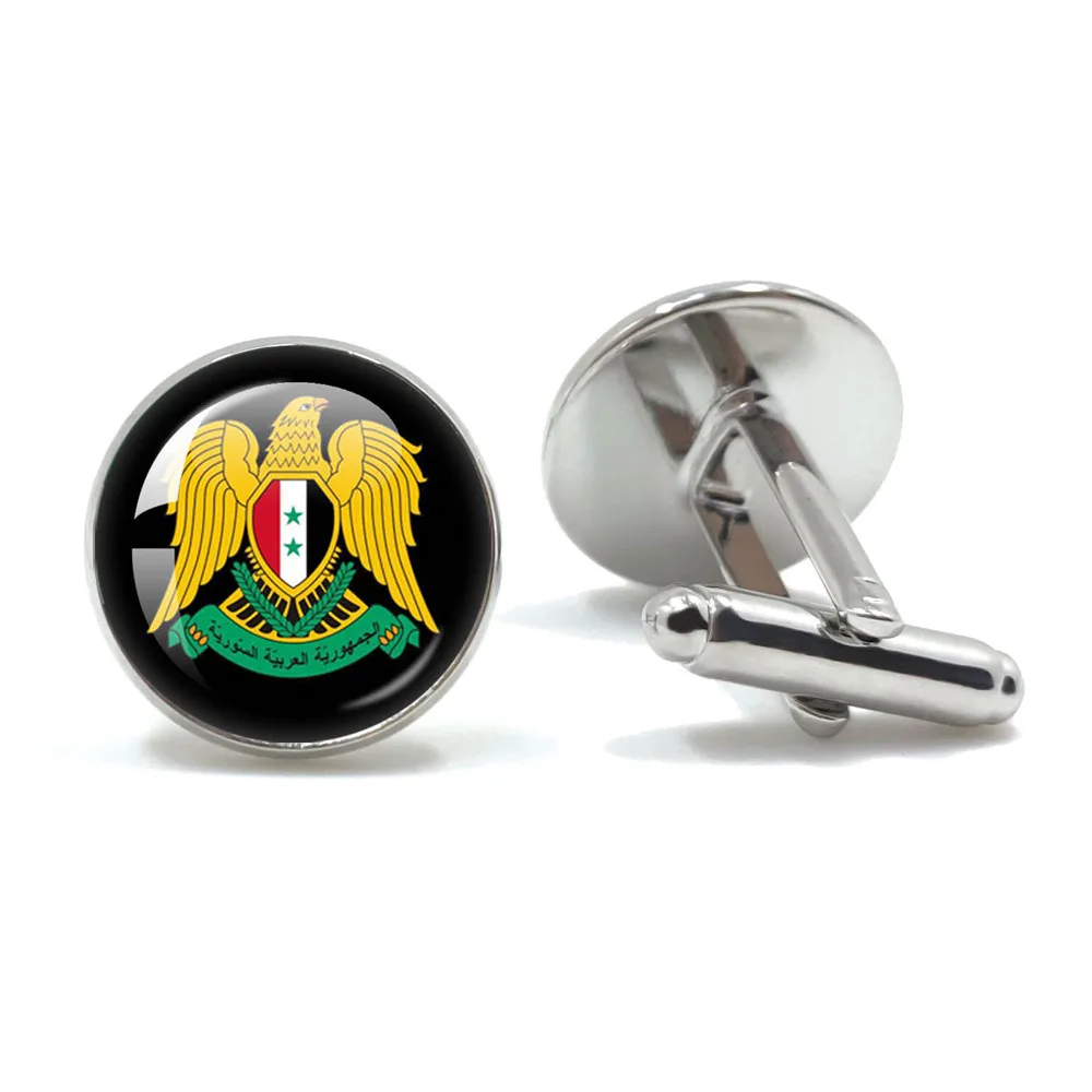 SKY FLAG Syria National Flag Glass Cabochon Men's Cufflinks Gift Jewelry Decoration Accessories Wholesale Friend Gift Jewelry