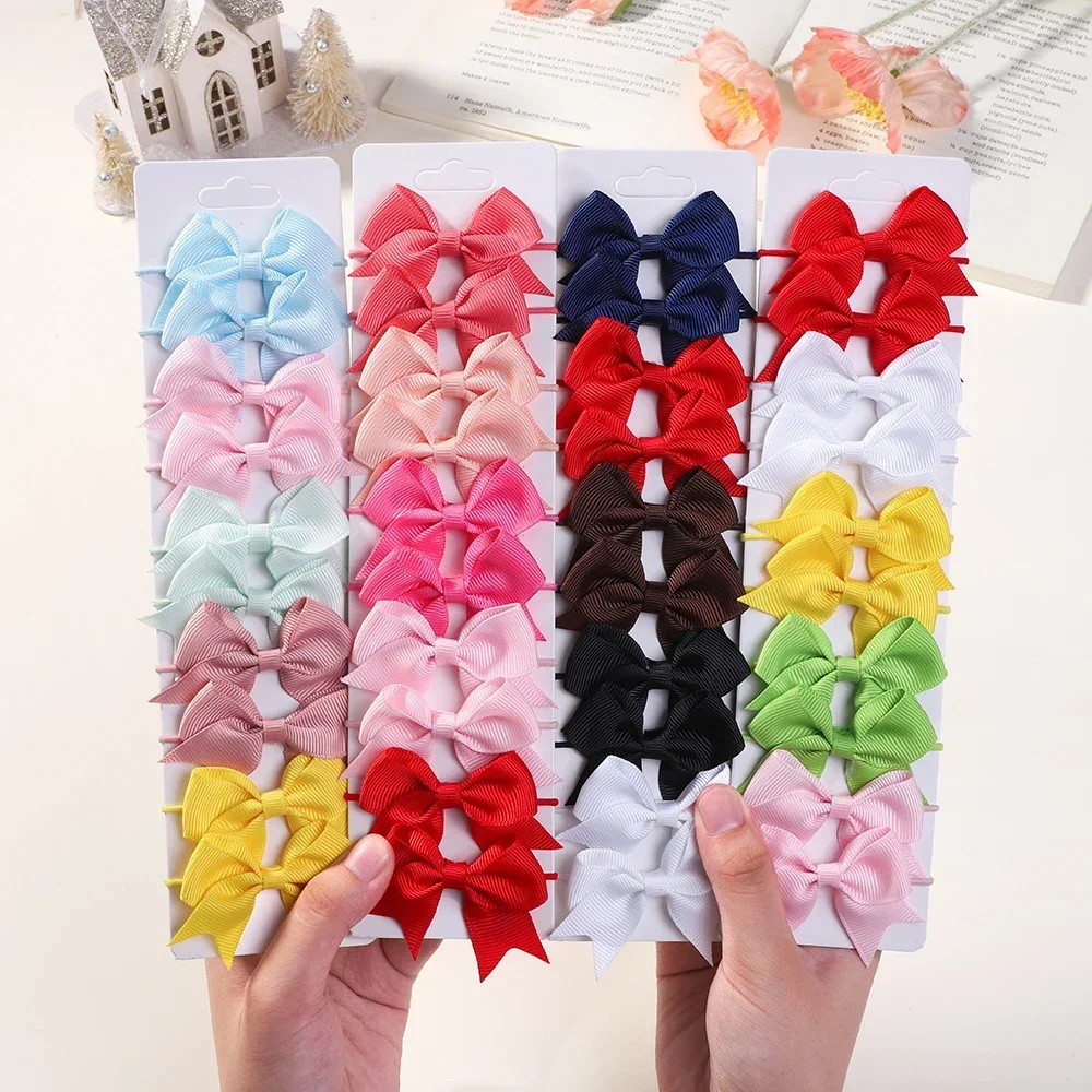 BABY BOWS 10Pcs Kokardki Elastyczna gumka do włosów Opaski do włosów Wstążka Pigtail Grosgrain Akcesoria do włosów Opaski na głowę dla dzieci