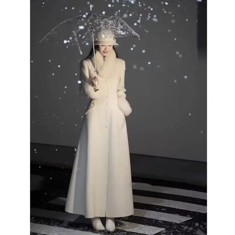 Thousand Gold Premium Beige Woolen Coat Women's Winter New Medium and Long Fashion Temperament Warm Woolen Coat Good-looking