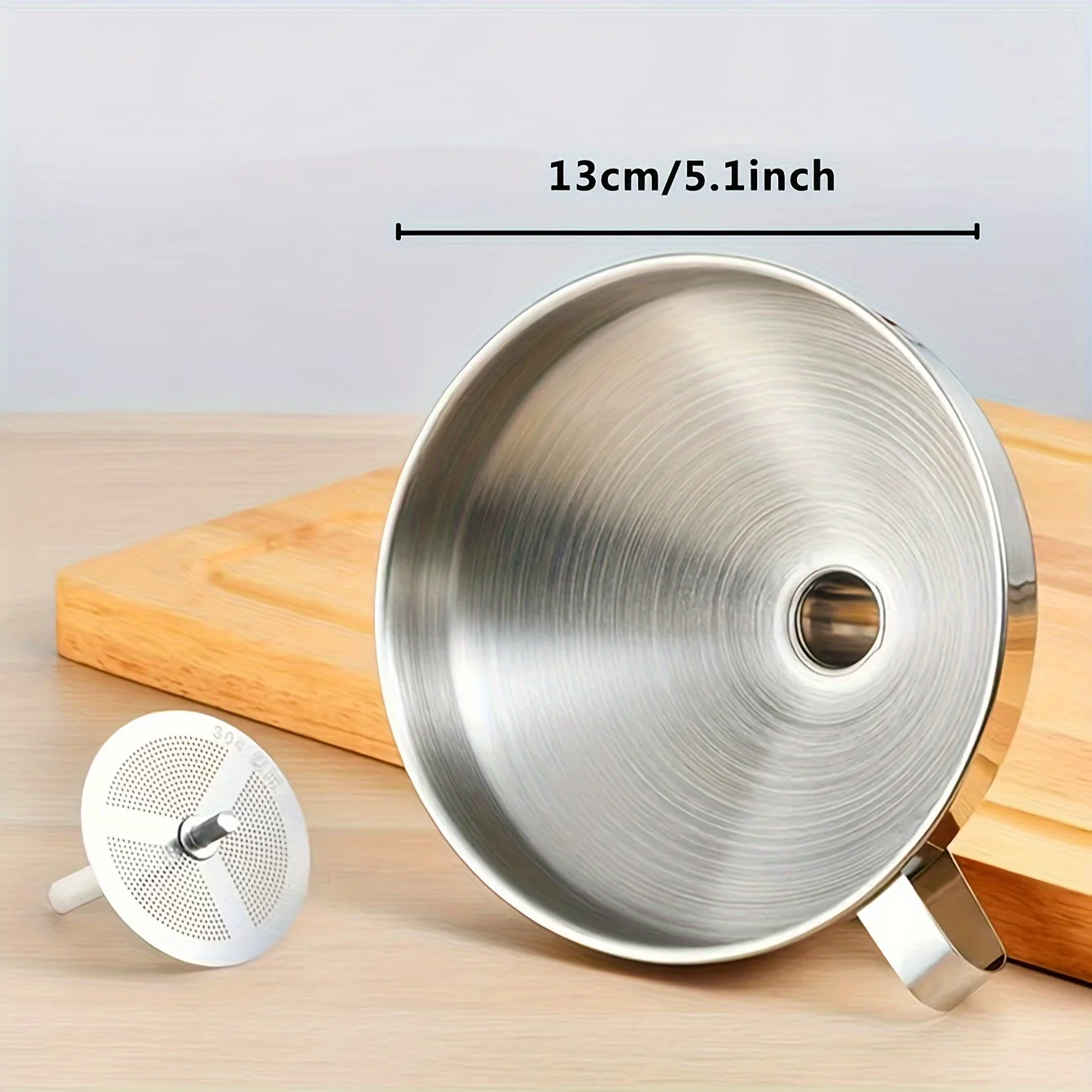 YUHUPHYLLIC Stainless Steel Funnel, Large Diameter Kitchen Oil Leakage, Filter Screen, Spoon Leakage