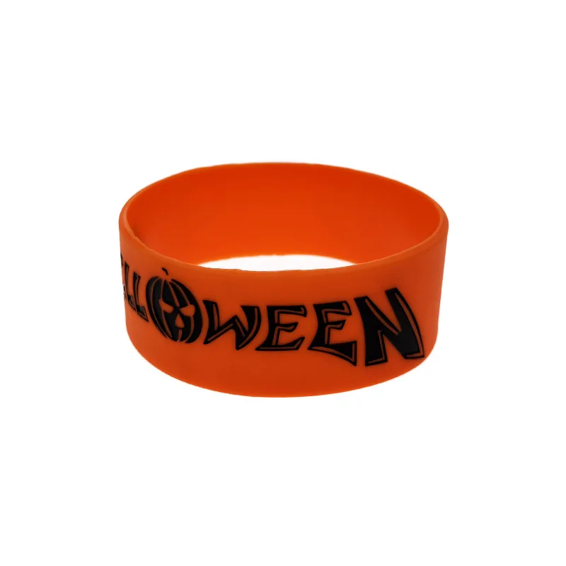 25 Stück, 2,5 cm breite Halloween-Silikonarmbänder, Party- und Festivalarmbänder, schwarz und orange. – Detail 3
