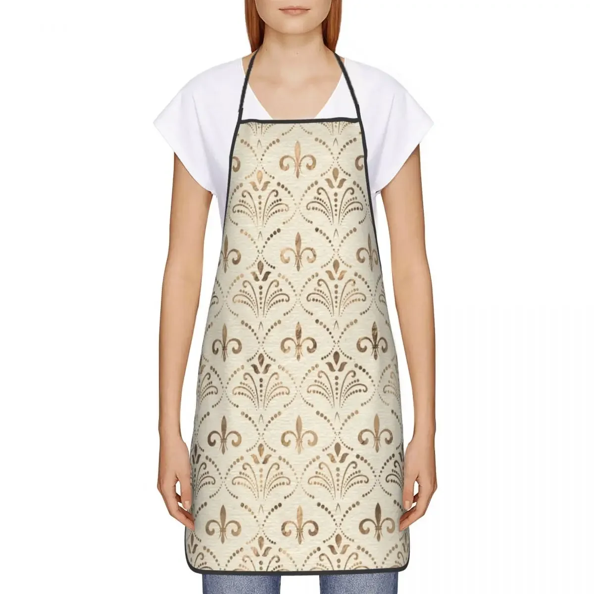 Funny Elegant Fleur-de-lis Pattern Bib Aprons Men Women Kitchen Chef Lily Floral Fleur De Lys Tablier Cuisine for Cooking Baking