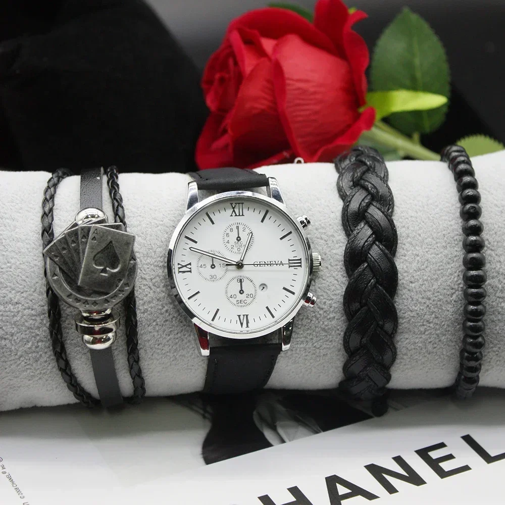 Reloj de pulsera de cuarzo para hombre, conjunto de 5 piezas, de lujo, caja de alta calidad, tendencia de moda, actividad de negocios