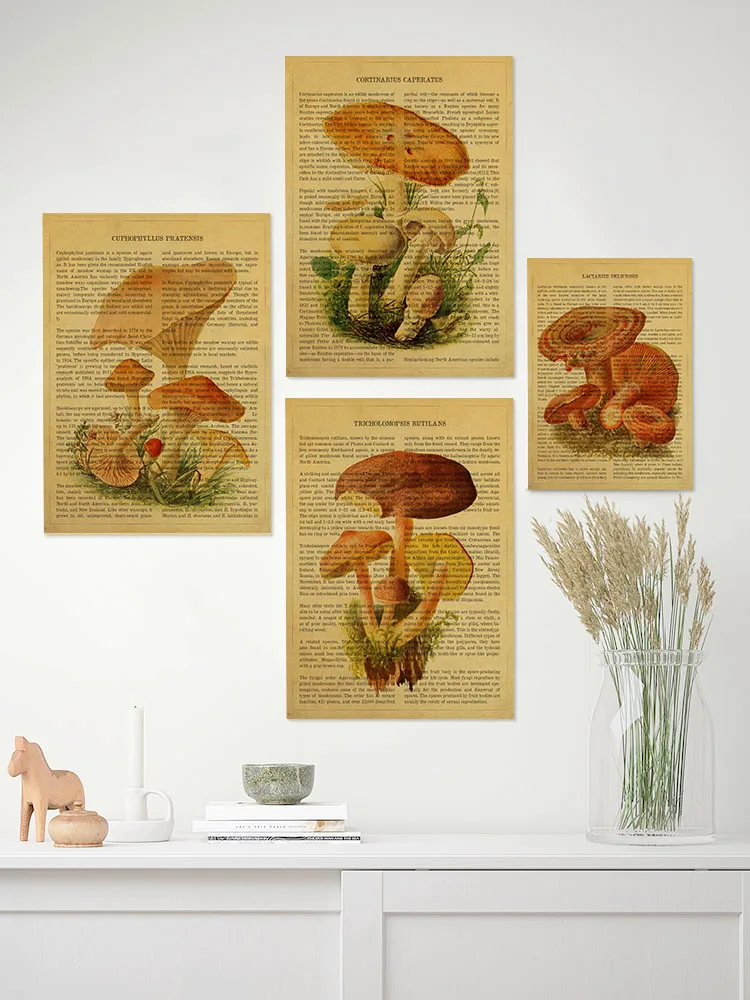 Mushroom Amanita Muscaria Retro Riding Nostalgia Poster  Retro Kraft Paper Posters Vintage Room Decor Art Wall Painting