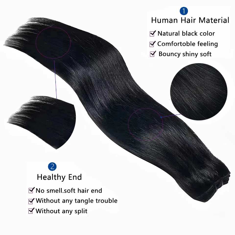 Brazilian Natural Straight Clip In Hair Extensions 100% Real Human Hair Extensions Color #1B Black 120g For Salon High Quality