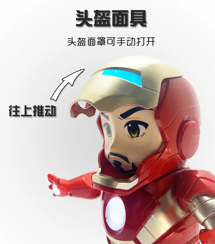 19cm Iron Man Dance Figures Sing Sound Led Spiderman Avengers Ironman Super Heros Robot Action Anime Figure Baby Kid Gifts Toys