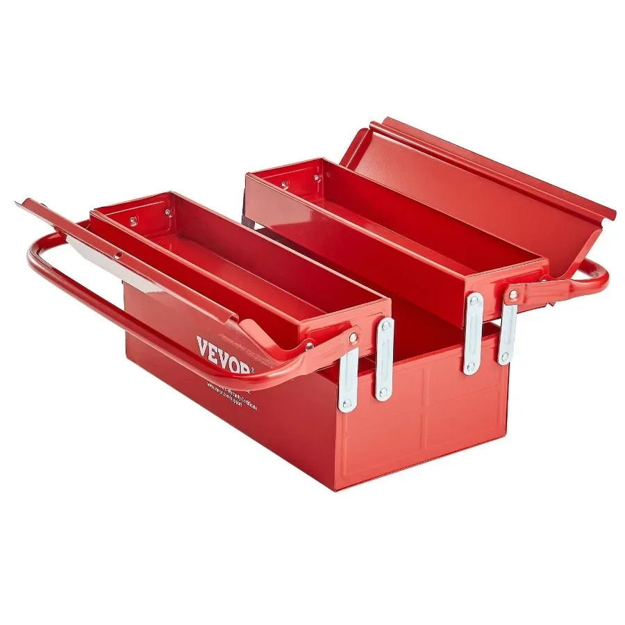 

Tool Box 14-inch 2-Tier 3-Tray Folding Cantilever Toolbox with Handle Red