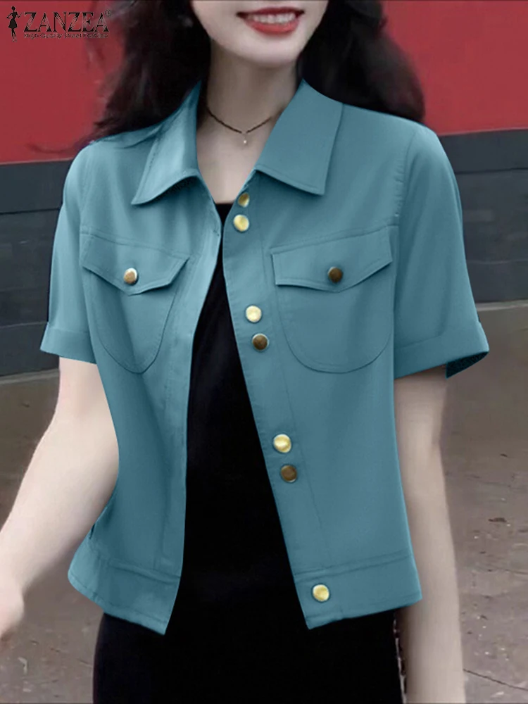 

ZANZEA Stylish Tops Women Summer Short Sleeve Shirts 2025 Fashion Lapel Neck Casual Loose Buttons Office Lady Elegant Blouses