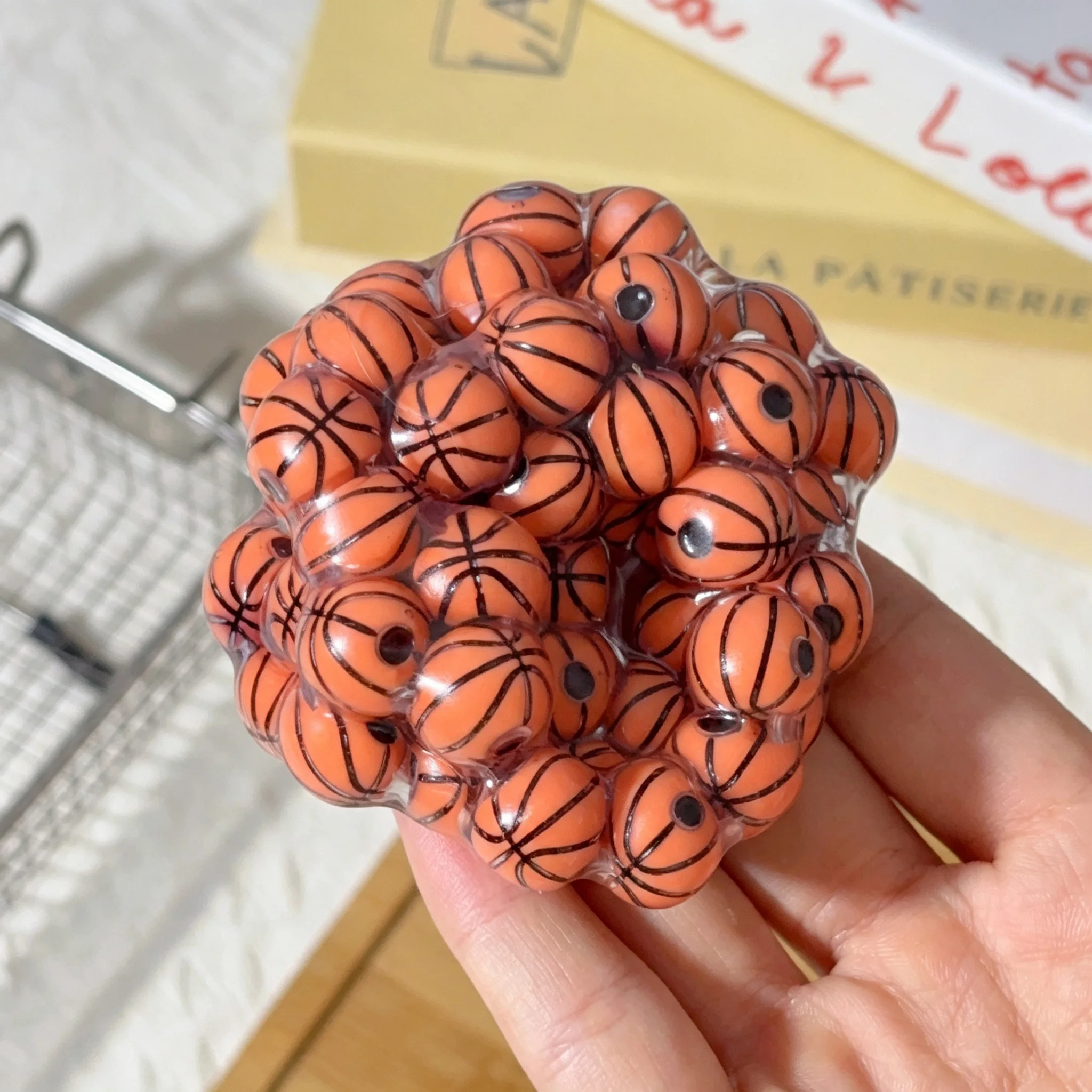 TPR Basketball Beads Squeeze Squishy Ball Sports Stress Relief Anti-Anxiety Sensory Toy Adults Party Gift
