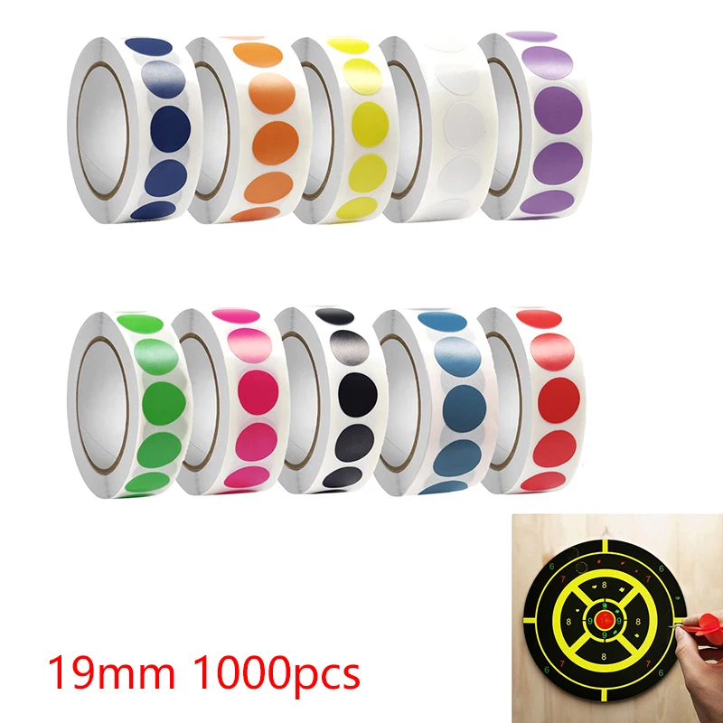 1000 Pcs/roll 19mm Target Hit Center Colored Dot Circular Label Archery Bow And Arrow Practice Training Target Adhesive Sticker