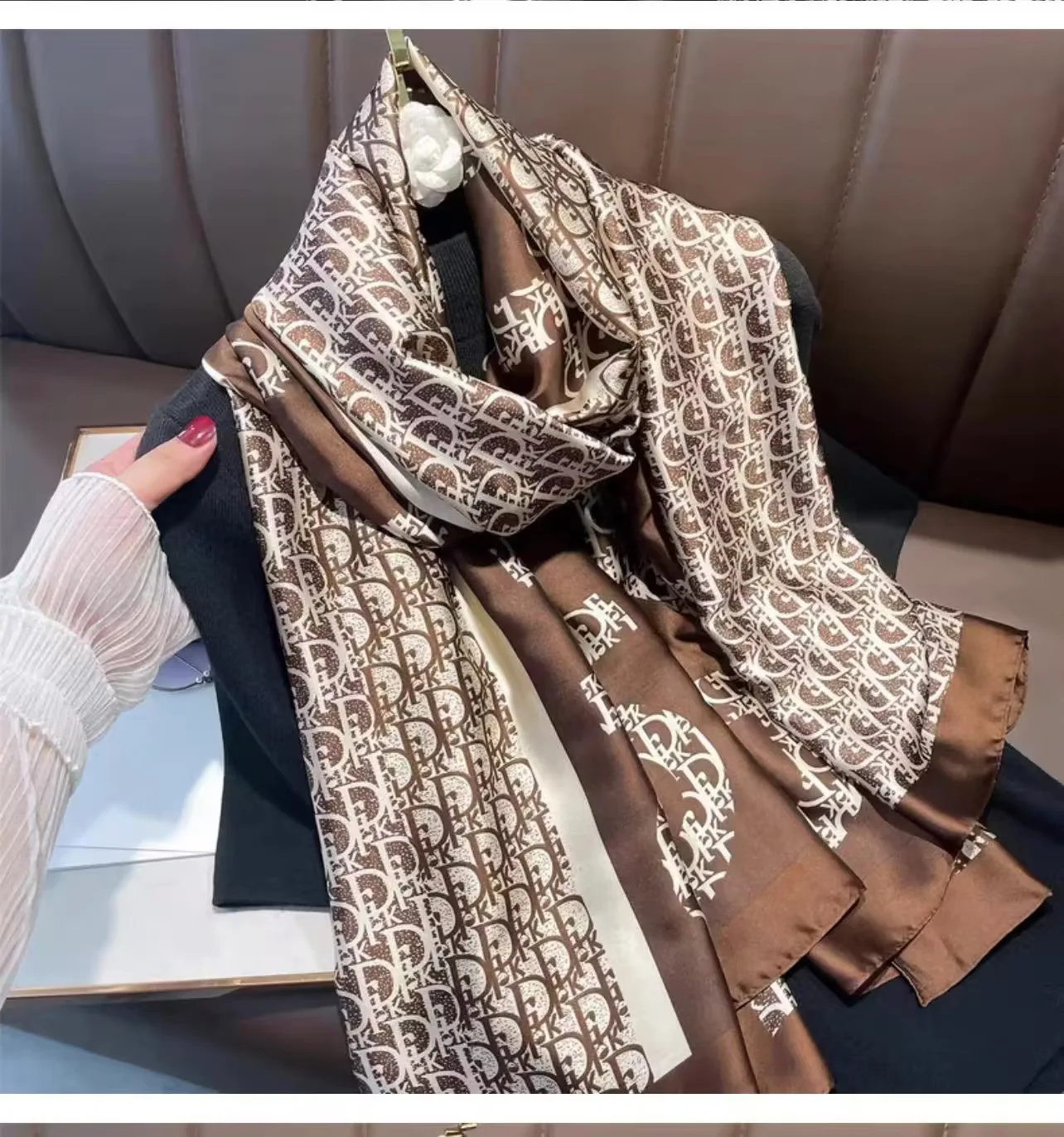 Women Vintage Long Satin Scarf 180×90cm Oversized Shawl Wrap Sun Protection Lightweight Stole Office Travel Evening Dress Outfit