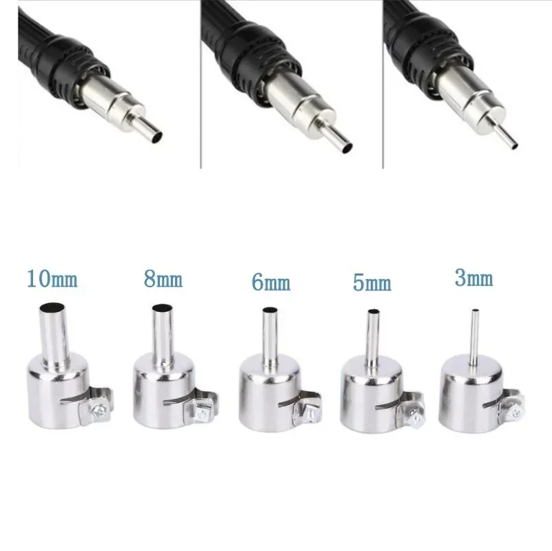 

Air Gun Stations Welding Nozzle 3/5/6/8/10MM 5pcs Silver Stainless Steel Strong Versatility 850 852D Series Hot Air Stations